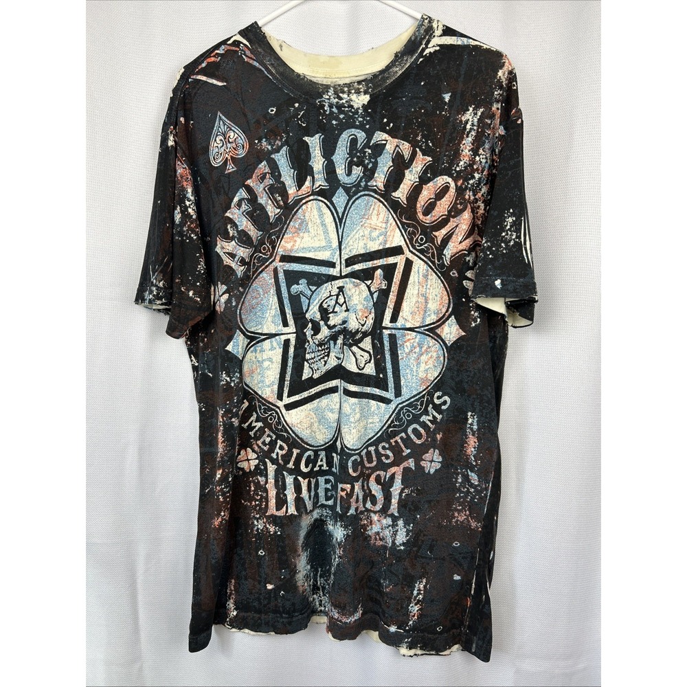 Affliction Live Fast Men's Shirt Size Large American Customs Skull Spade Y2K L